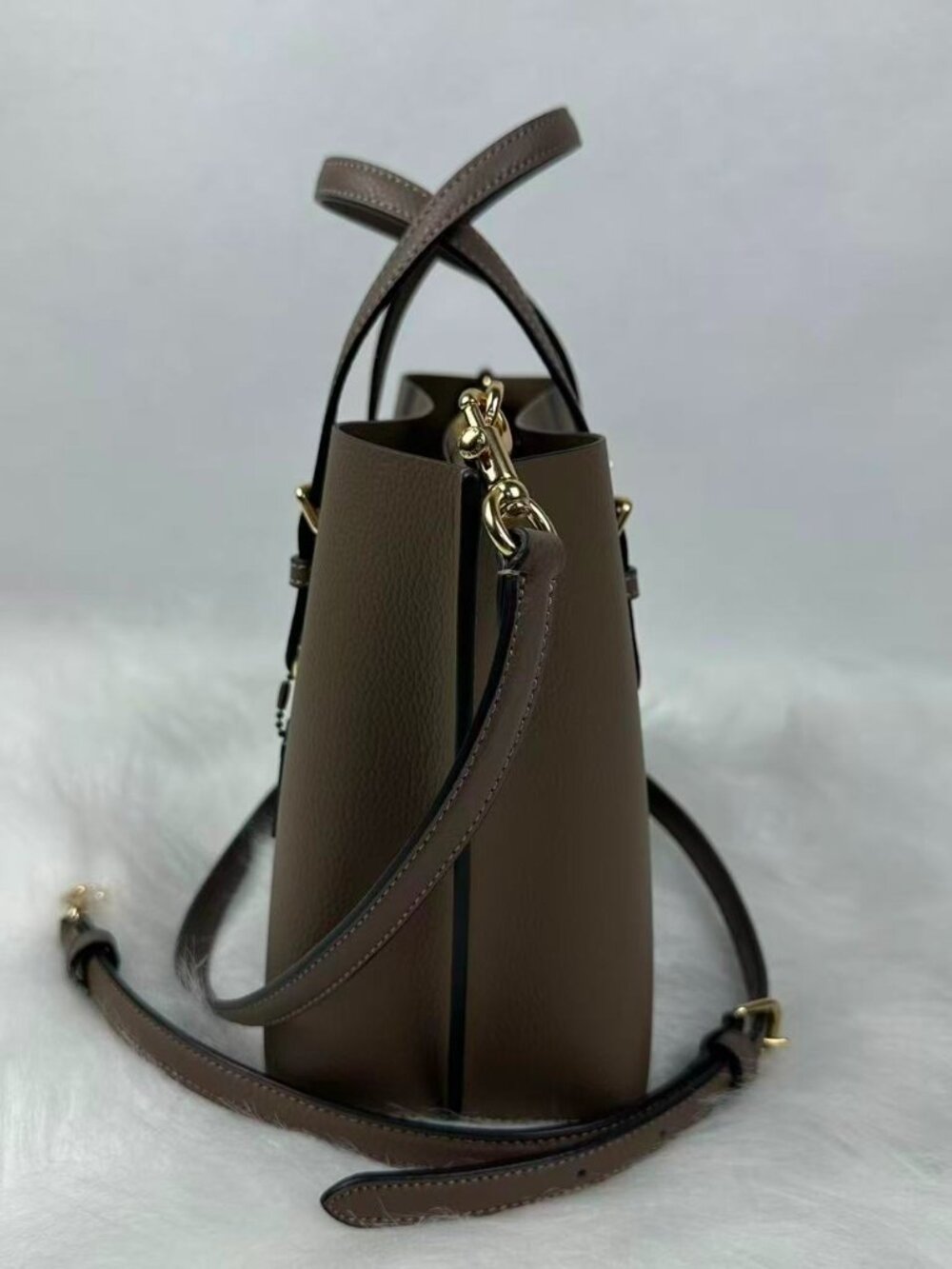 Coach Mollie Tote Bag 25 Crossbody In Leather/Gold/Dark Stone CV966 NWT - Picture 4 of 9